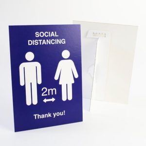 strut card showing 2m social distancing